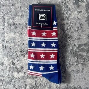 Bundlez Socks Patriotic Stars and Stripes Red White Blue Crew Socks Adult Size